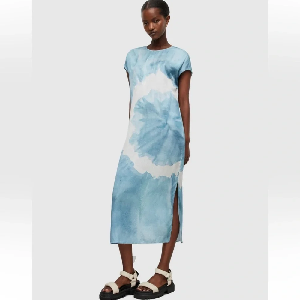 all saints blue silk dress AllSaints Women's Alexia Kuroyuri Silk Blend Dress, , Size: UK 4/US 0